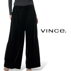 Designer Theory Black Drape Velvet Low Rise Pleated Winter Wide Leg Pant 14 NWT